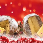 christmas, panettone and pandoro on red