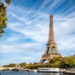 The Eiffel tower from the river Seine in Paris, France