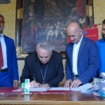 Da sinistra, Giulio Marabini, mons. Livio Corazza, Roberto Malaguti, Michele Donati
