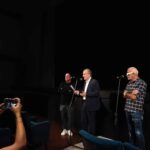 Da sx Claudio Casadio, Sindaco Zattini, Ruggero Sintoni