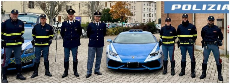 Polizia di stato: la Lamborghini della polizia a Cento per sensibilizzare i giovani sui temi della sicurezza stradale